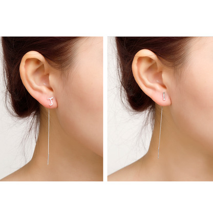 Tan Initial Chain Earring Silver 925