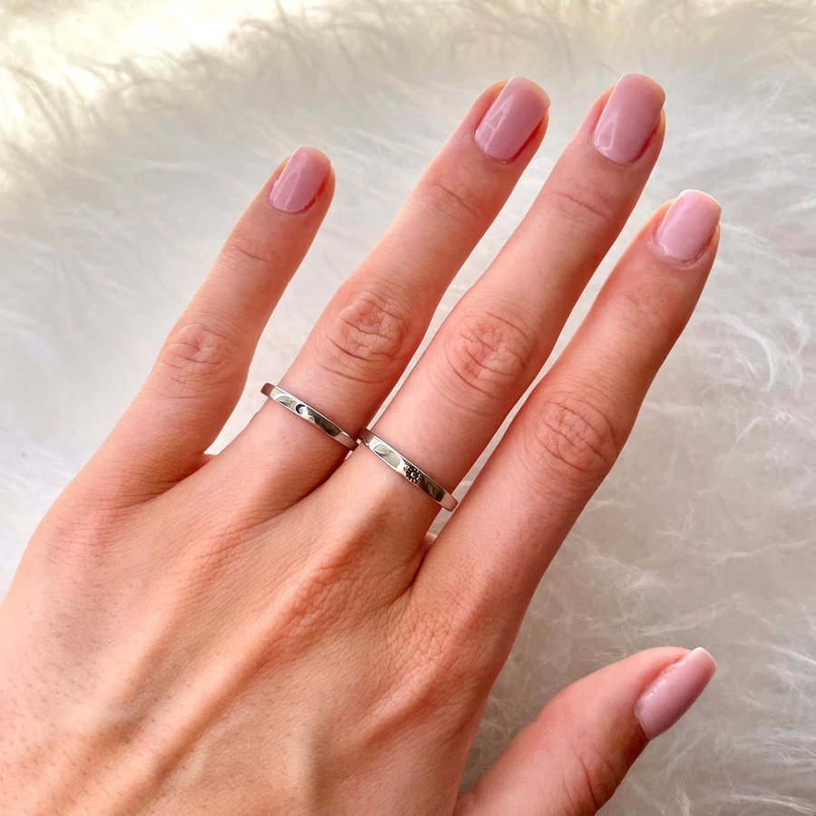 Gray Silver Forever Ring Set (adjustable size)